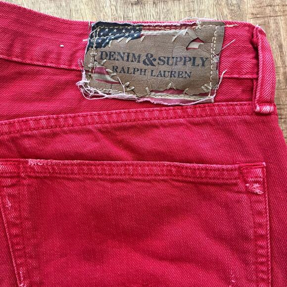 Denim & Supply Ralph Lauren Slim Jeans Mens 36x32 Red Denim Distressed Dyed - Picture 7 of 16